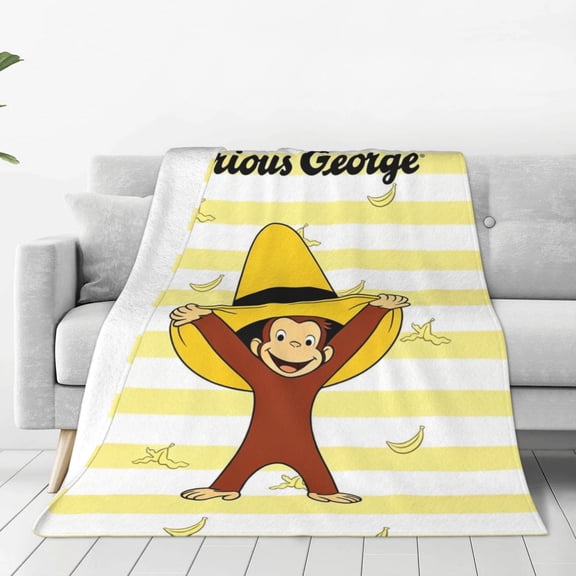 Curious Cartoon Monkey Geor-ge Throw Blanket Soft Cozy Warm College Printing Oversized Lightweight Home Decoration All Seasons For Sofa Bed Couch Bedroom 40"X30"