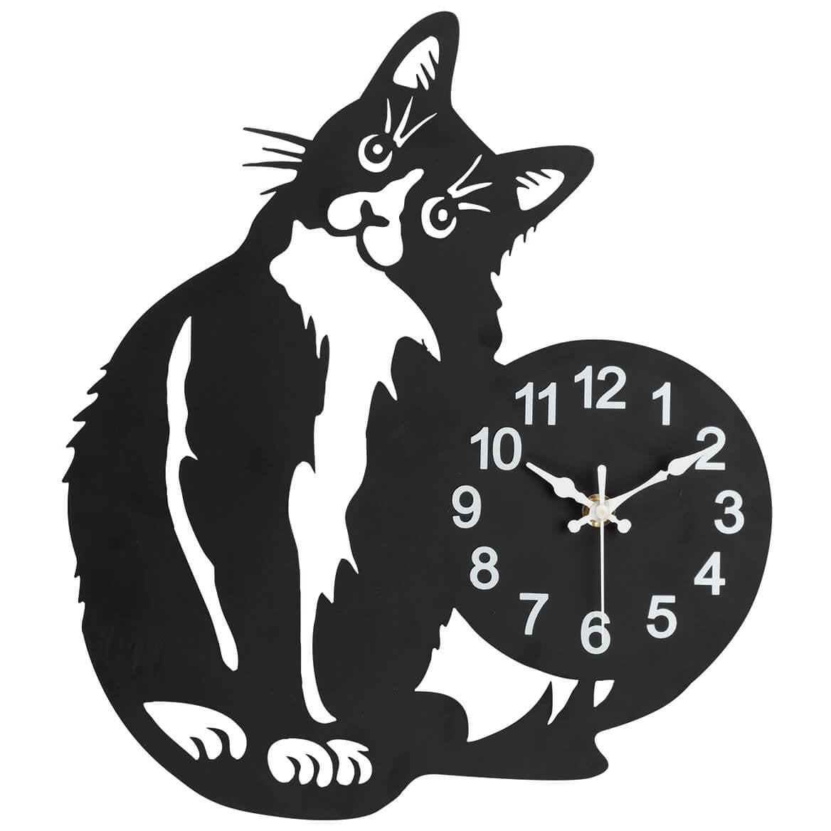 Curious Cat Wall Clock - Playful Design with Fine Details | Easy-to-Read Clock Face | Lightweight Metal | Great Gift for Cat Lovers | 11 3/4" x 13 7/8"