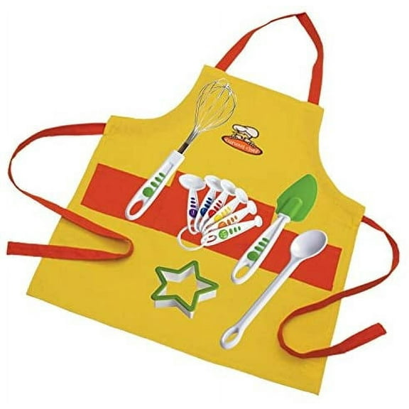 Curious Chef 11-Piece Yellow and Orange Chef's Kit for Kids, Includes Real Cooking and Baking Tools, Dishwasher Safe and Made with BPA-Free Plastic