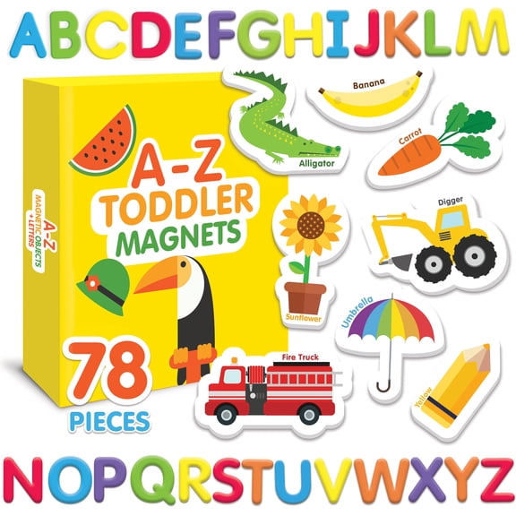 Curious Columbus Objects and Letters Fridge Magnets for Kids, 78-Piece Alphabet Set