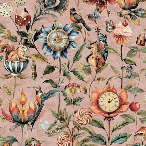 Curious Creatures Quirky Animal Themed Wallpaper with Lush Drawn Plants for Feature Walls, Bedrooms, Living Rooms, Cloakrooms in Blush Pink 50471