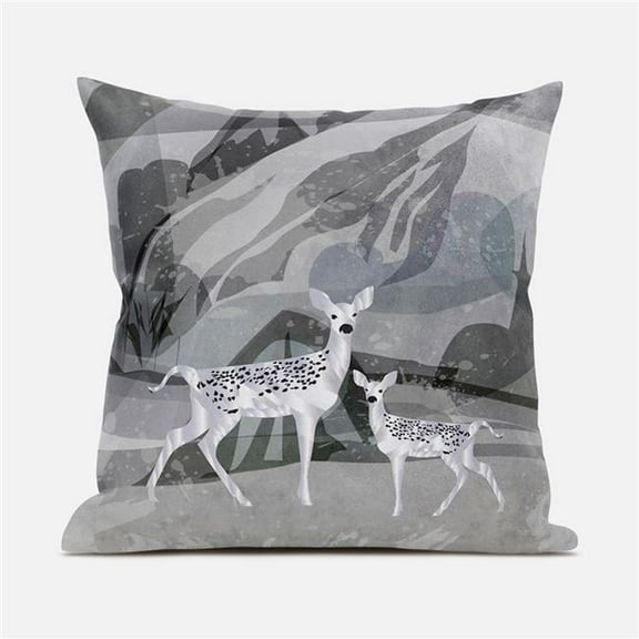 Amrita Sen Designs CAPL734BrCDS-ZP-18x18 18 x 18 in. Curious Deer Broadcloth Indoor & Outdoor Zippered Pillow - Silver & Black