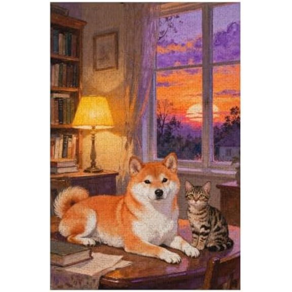 Curious Dog Reading a Book 500 Piece Jigsaw Puzzle for Adults, Cat Eating Scene Artwork, Colorful DIY Puzzle for Home Decor, Family Fun Game Night Challenge Puzzle