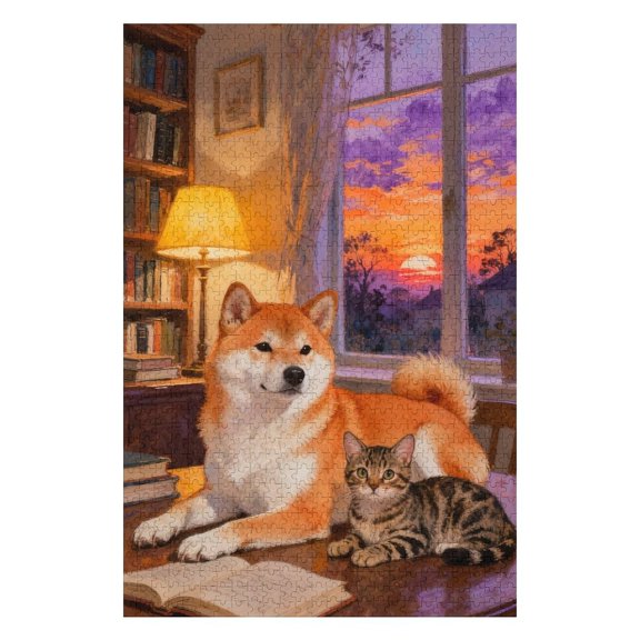 Curious Dog Reading A Book 500 Piece Jigsaw Puzzles for Adults Cute Cat Eating Art Puzzle Challenging Family Activity Games Colorful DIY Craft Puzzle for Home Decor Gifts