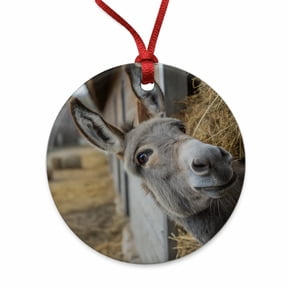 Curious Donkey Farm Life Christmas Tree Holiday Round Ceramic Ornament