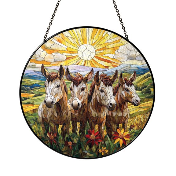 Curious Donkey Faux Stained Glass Window Hanging