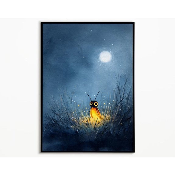 Curious Firefly Moonlight Art Print, Moody Cottagecore Poster, Poster Only
