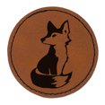 thumbnail image 1 of Curious Fox Sitting Looking Back 2.5" Faux Leather Round Engraved Iron-On Patch - Brown, 1 of 6
