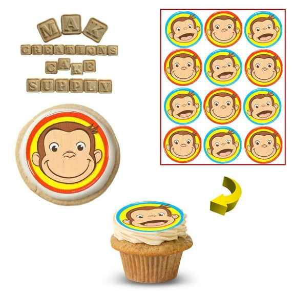 Curious George 2.5" Round Edible Cupcake ~ Cookie Toppers Pre Cut