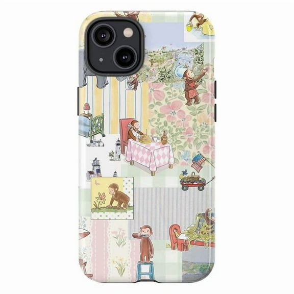 Curious George Adventure Collage Phone Case, Patchwork Design iPhone Cover for 17 16 15 14 13 12 11 Pro Plus Mini