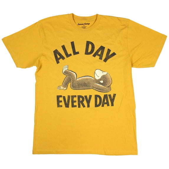 Curious George All Day Every Day Licensed Men's Graphic T-Shirt (Large, Orange)