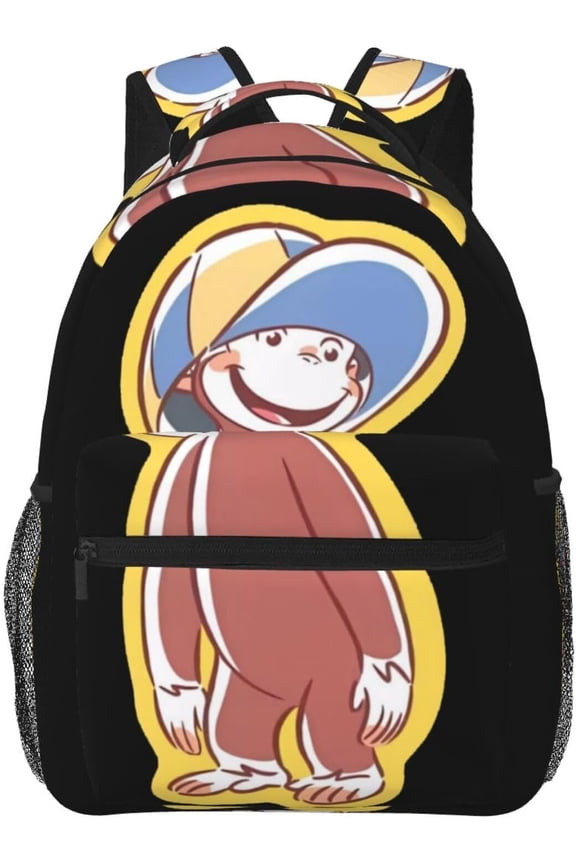 Curious George Anime Backpacks Canvas Backpack Cartoon Daypack Unisex Lightweight Bags for Office Travel, Black