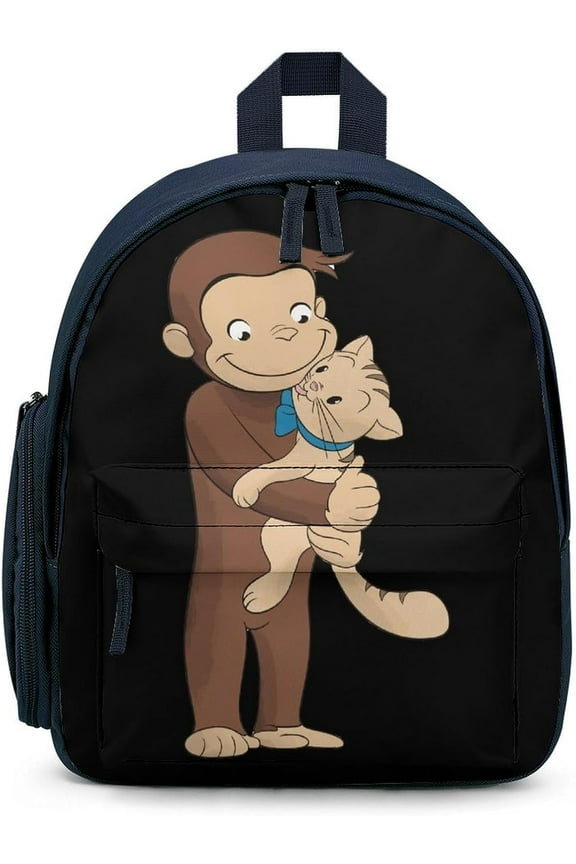 Curious George Anime Backpacks Canvas Backpack Cartoon Daypack Unisex Lightweight Bags for Office Travel, Black