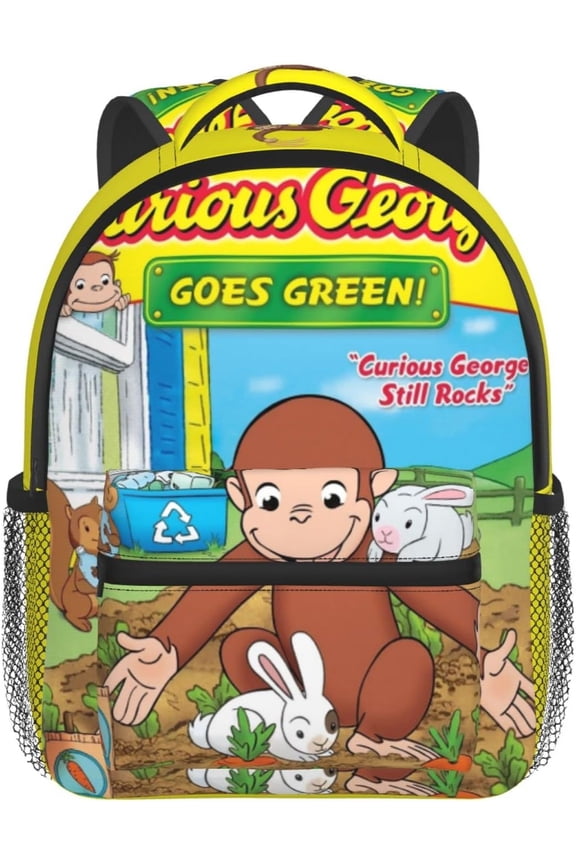 Curious George Anime Backpacks Canvas Backpack Cartoon Daypack Unisex Lightweight Bags for Office Travel, Black