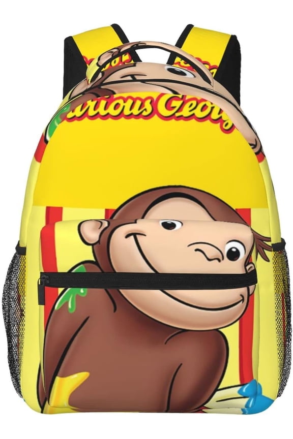 Curious George Anime Backpacks Canvas Backpack Cartoon Daypack Unisex Lightweight Bags for Office Travel