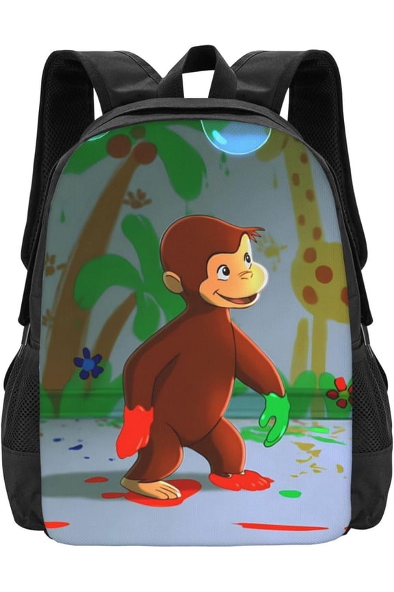 Curious George Anime Backpacks Canvas Backpack Cartoon Daypack Unisex Lightweight Bags for Office Travel