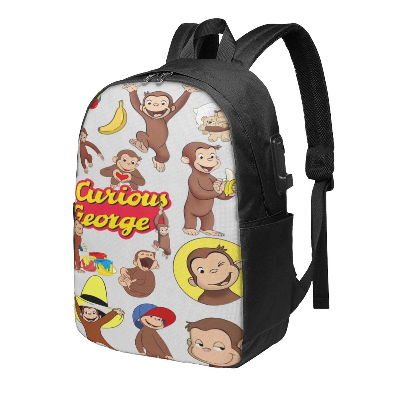 Curious George Backpack Cartoon 17 Inch Laptop Bags Bookbag with USB ...