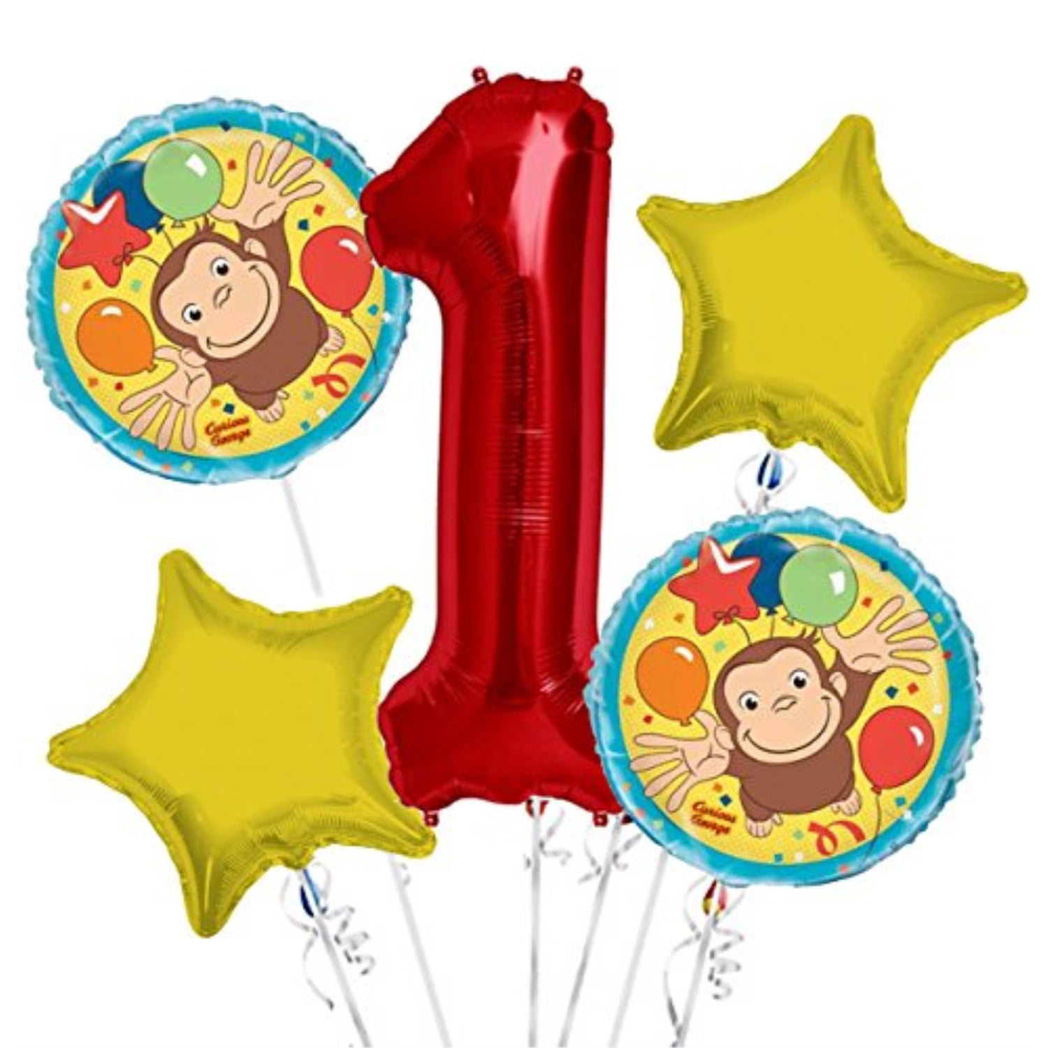 Curious George Balloon Bouquet 1st Birthday 5 pcs - Party Supplies