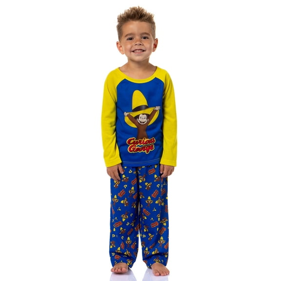 Curious George Big Yellow Hat Toddler Boy's Raglan 2-Piece Long Sleeve and Long PJ Pant Pajama Set