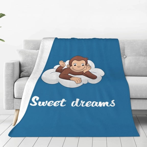 Curious George Blanket, Anime, Lightweight, Flannel, Washable, Anti-Static, Warm, Soft, Fluffy, Suitable for All Seasons