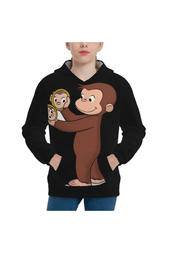 Curious George Boys Girls 3D Print Casual Pullover Hoodies Hooded Sweatshirts Tops Blouse with Pocket Age 6-16
