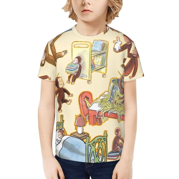 Curious George Boys' Shirt 3D Print Short Sleeve Tee Tshirt for Kids