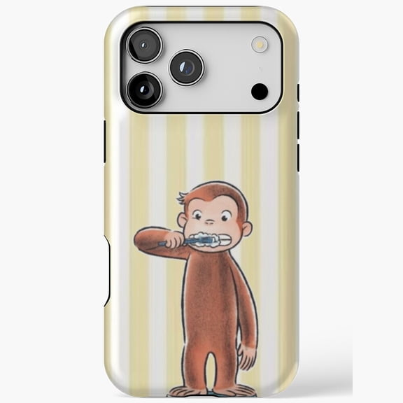 Curious George Brushing Teeth Cute Childhood Cartoon Case for iPhone 11 12 13 14 15 16 17 Pro Max