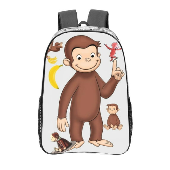 Curious George Clear Backpack 16 Inch Large Capacity PVC Transparent Laptop Bags for Adults, See Through Clear Bookbag for School Sports Work Travel College