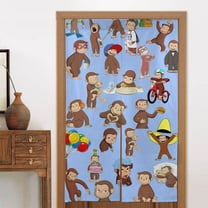 Curious George Doorway Curtain Cute Blackout Windproof Window Door Curtain Tapestry Colorful Room Privacy Divider Curtains Home Decoration 2 Panels 34"x56"