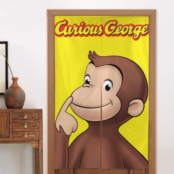 Curious George Doorway Curtain Cute Blackout Windproof Window Door Curtain Tapestry Colorful Room Privacy Divider Curtains Home Decoration 2 Panels 34"x56"