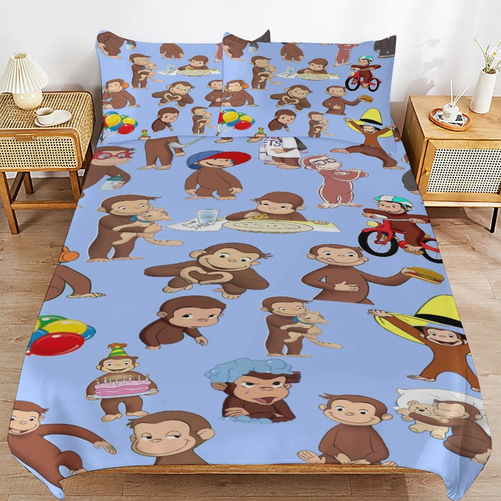 Curious George Duvet Cover Bedding Set Cartoon Print Soft Quilt Cover 3
