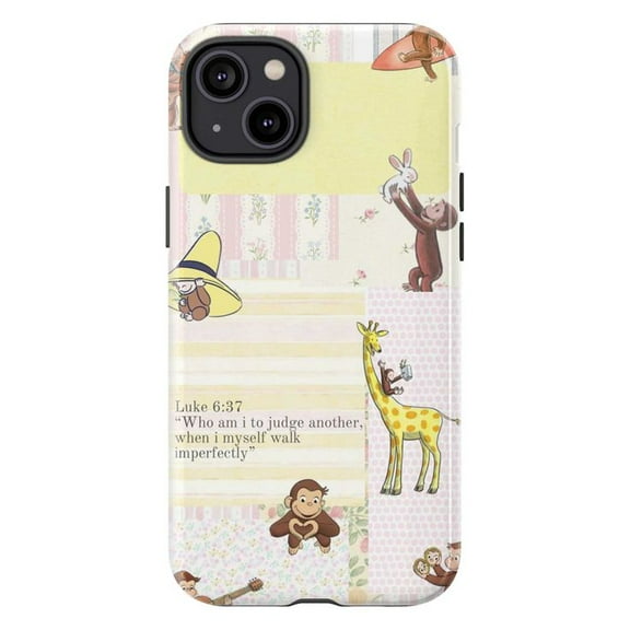 Curious George & Friends Patchwork Phone Case with Luke 6:37 Quote Protective Cover for iPhone 17 16 15 14 13 12 11