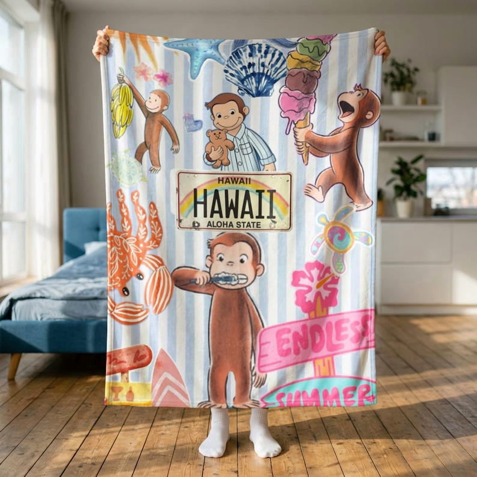 Curious George Hawaii Flannel Blanket, Tropical Monkey Collage Throw ...