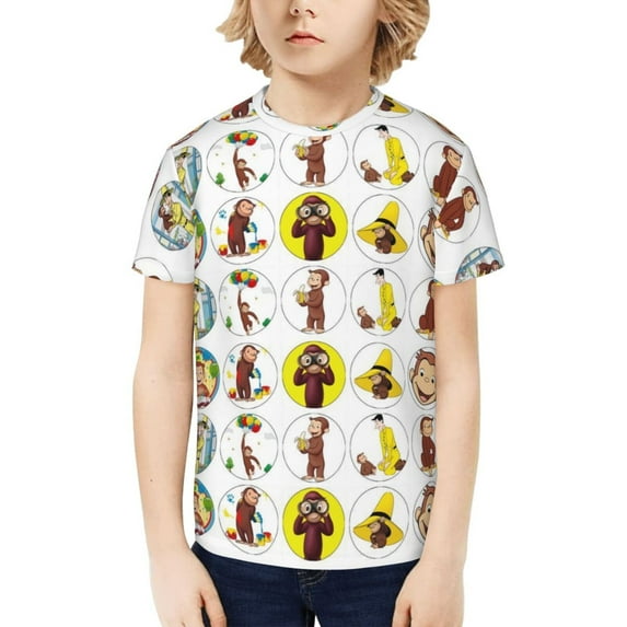 Curious George Kid's Shirt Crewneck T-Shirt Colorful Short Sleeve Novelty Merch for Boys and Girls