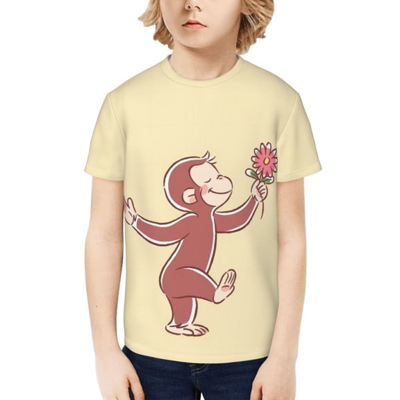 Curious George Kids Shirt 3D Printing Cartoon T Shirt Casual Top Short Sleeve Novelty Tee for Boys and Girls