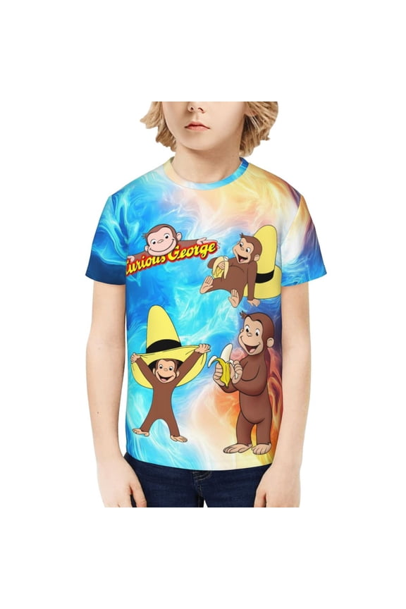 Curious George Kids T-Shirt 3d Printed Graphic T-Shirts Boys And Girls Short Sleeve Shirts For Youth Kids Large