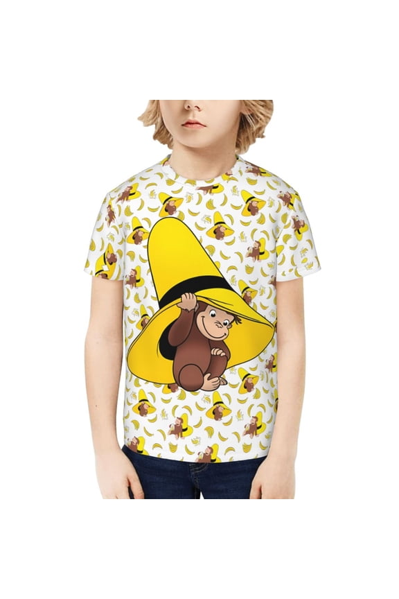 Curious George Kids T-Shirt 3d Printed Graphic T-Shirts Boys And Girls Short Sleeve Shirts For Youth Kids Large