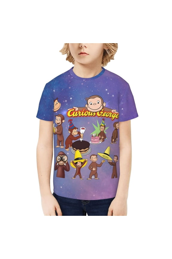Curious George Kids T-Shirt 3d Printed Graphic T-Shirts Boys And Girls Short Sleeve Shirts For Youth Kids Large