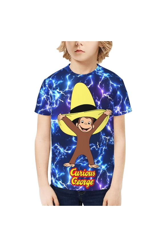 Curious George Kids T-Shirt 3d Printed Graphic T-Shirts Boys And Girls Short Sleeve Shirts For Youth Kids Large