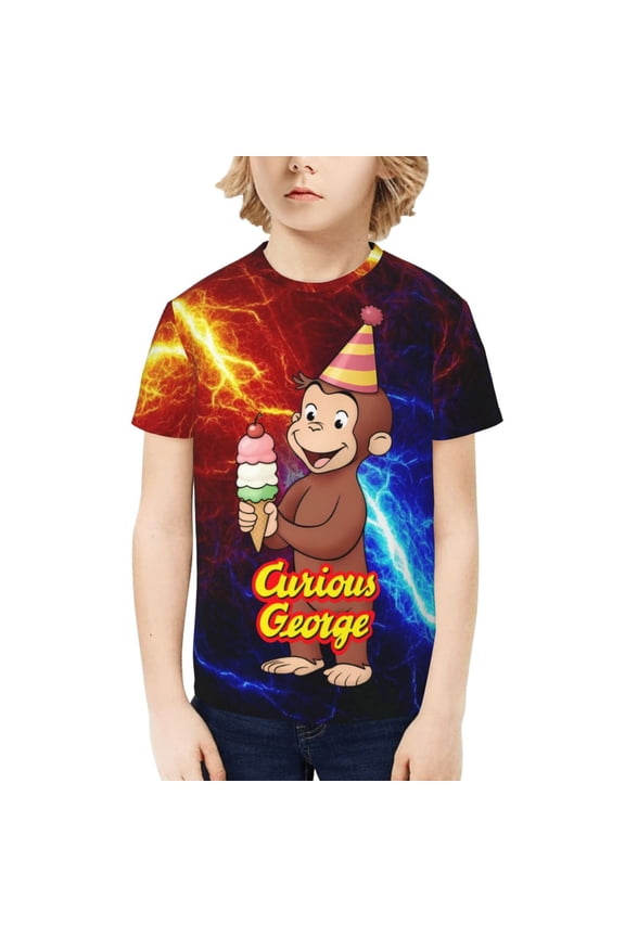 Curious George Kids T-Shirt 3d Printed Graphic T-Shirts Boys And Girls Short Sleeve Shirts For Youth Kids Large