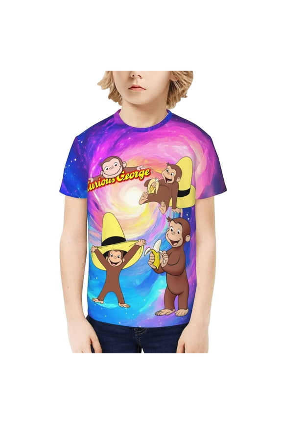 Curious George Kids T-Shirt 3d Printed Graphic T-Shirts Boys And Girls Short Sleeve Shirts For Youth Kids Large