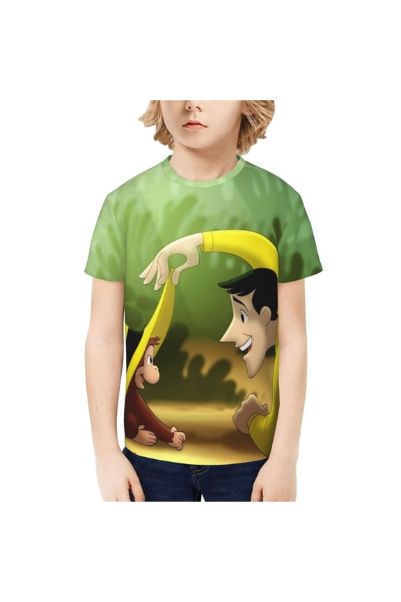 Curious George Kids T-Shirt 3d Printed Graphic T-Shirts Boys And Girls Short Sleeve Shirts For Youth Kids Large
