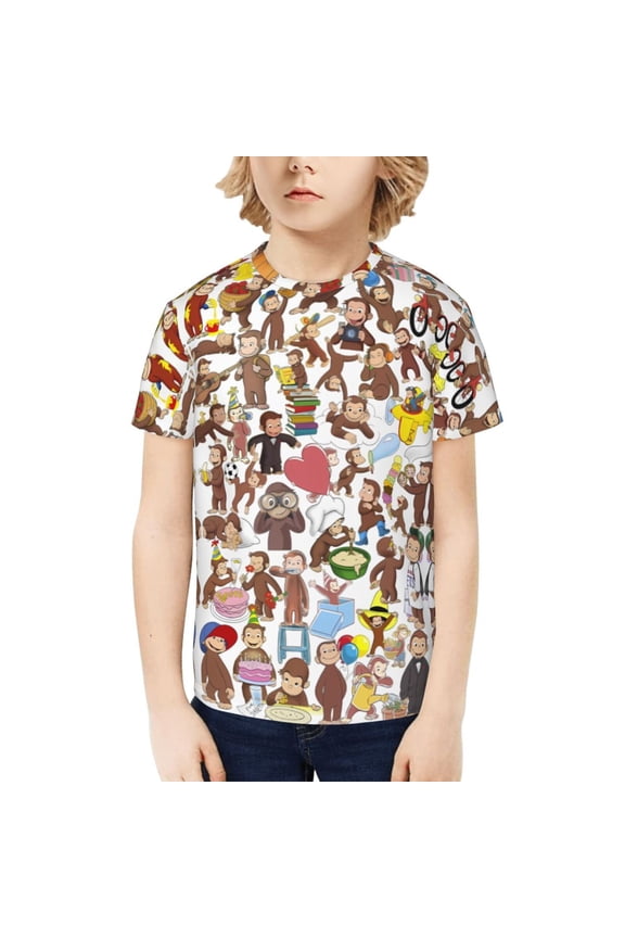 Curious George Kids T-Shirt 3d Printed Graphic T-Shirts Boys And Girls Short Sleeve Shirts For Youth Kids Large