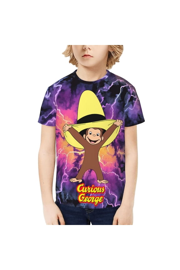 Curious George Kids T-Shirt 3d Printed Graphic T-Shirts Boys And Girls Short Sleeve Shirts For Youth Kids Large