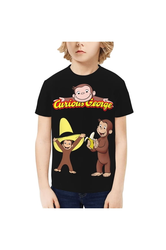 Curious George Kids T-Shirt 3d Printed Graphic T-Shirts Boys And Girls Short Sleeve Shirts For Youth Kids Large