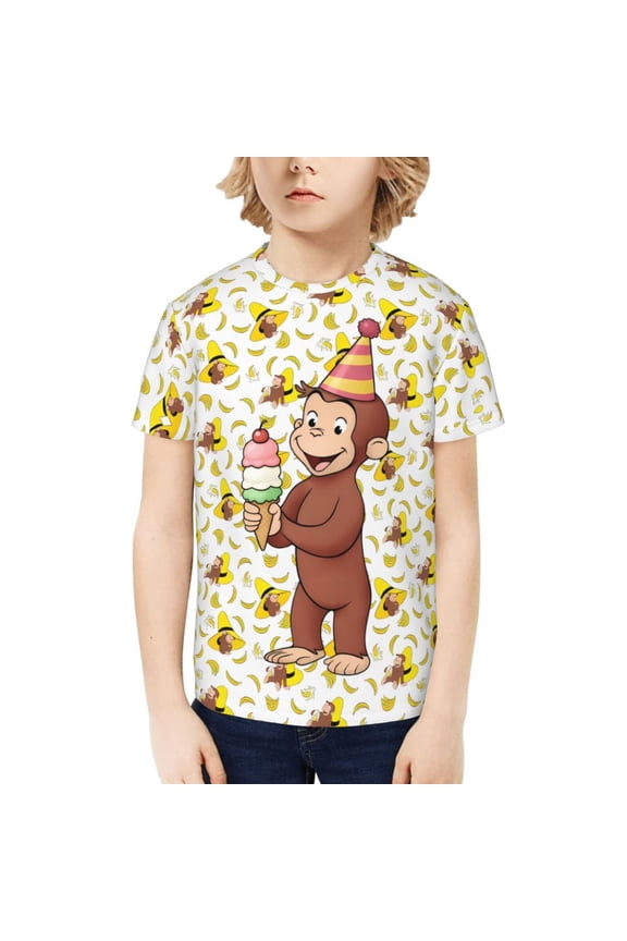 Curious George Kids T-Shirt 3d Printed Graphic T-Shirts Boys And Girls Short Sleeve Shirts For Youth Kids Medium