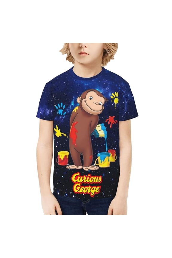Curious George Kids T-Shirt 3d Printed Graphic T-Shirts Boys And Girls Short Sleeve Shirts For Youth Kids Medium