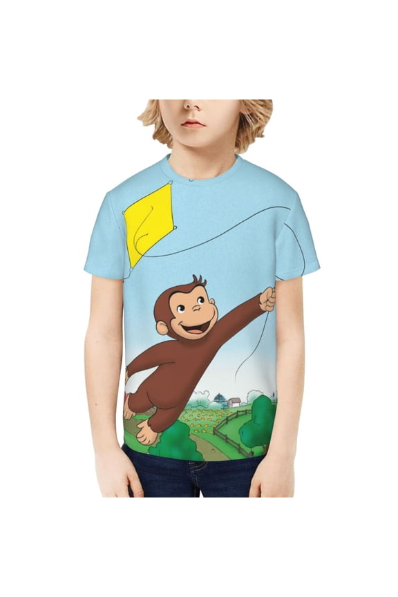 Curious George Kids T-Shirt 3d Printed Graphic T-Shirts Boys And Girls Short Sleeve Shirts For Youth Kids Medium