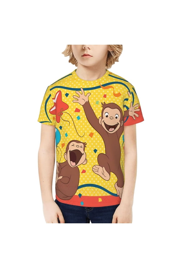 Curious George Kids T-Shirt 3d Printed Graphic T-Shirts Boys And Girls Short Sleeve Shirts For Youth Kids Medium