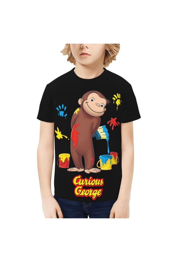 Curious George Kids T-Shirt 3d Printed Graphic T-Shirts Boys And Girls Short Sleeve Shirts For Youth Kids Medium